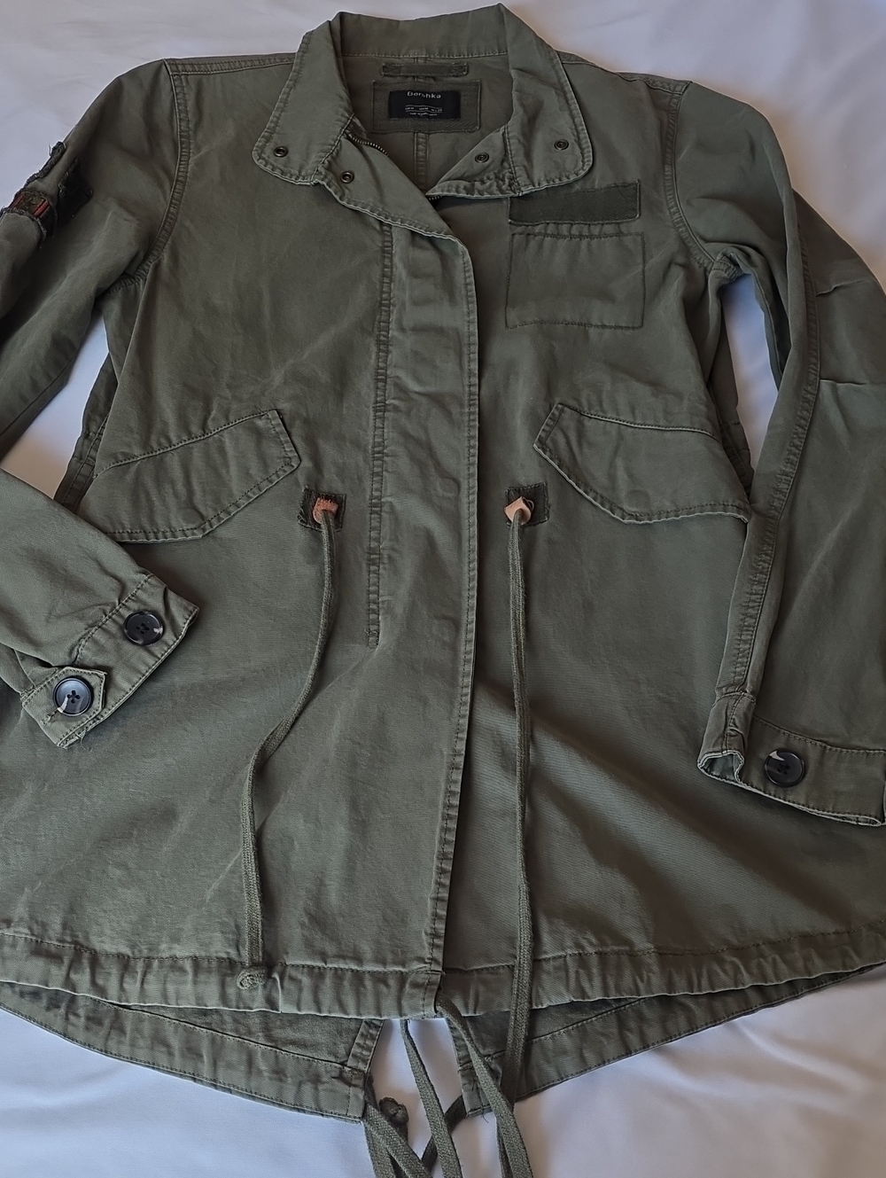 Bershka Olive Green Utility Jacket with Drawstring Waist